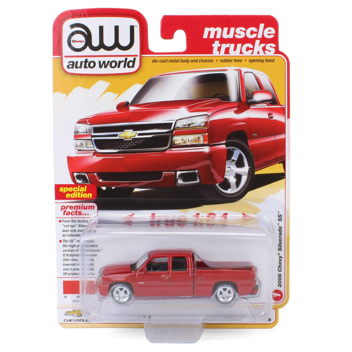 1/64 2006 Chevrolet Silverado SS Extended Cab Fleetside Pickup Truck, Victory Red, Auto World