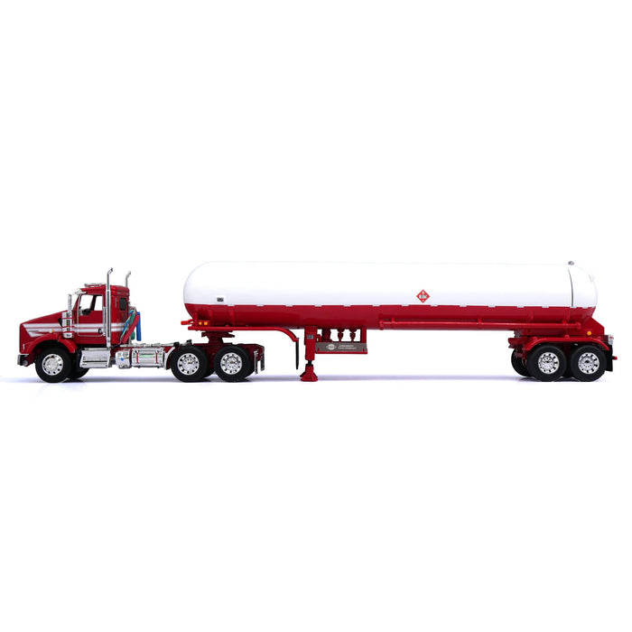 1/64 Kenworth T800 with Tandem Axle Propane Tanker, Red & White, DCP by First Gear