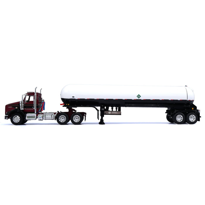 1/64 Kenworth T800 with Tandem Axle Propane Tanker, Burgundy & Black, DCP by First Gear