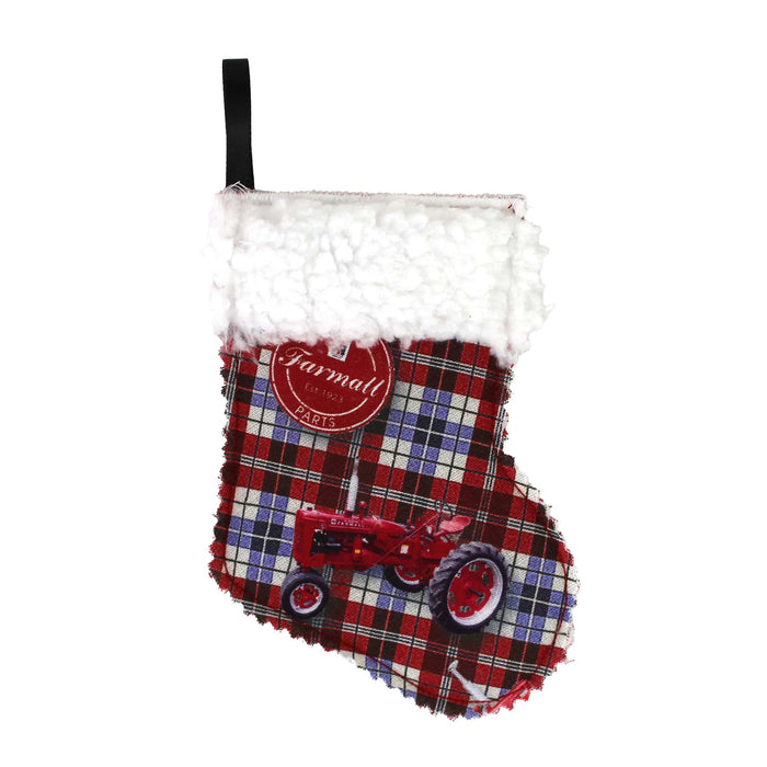 Plaid Farmall Cub Mini Christmas Stocking Ornament