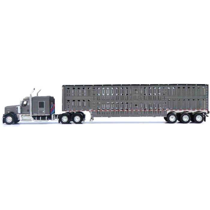 1/64 Gray & Black Kenworth Truck with Wilson Livestock Trailer, DCP by First Gear