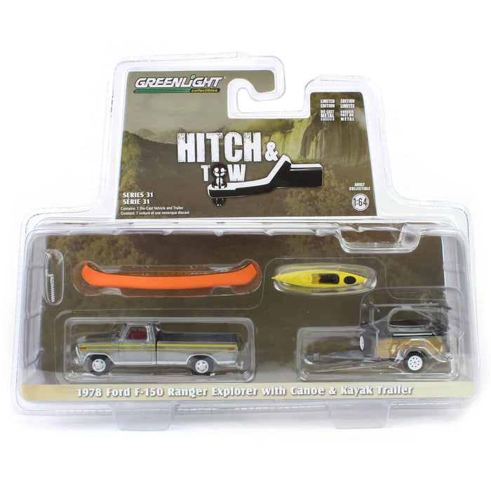 Raw Chase Unit ~ 1/64 1978 Ford F-150 Ranger Explorer with Canoe Trailer & Canoe Rack, Hitch & Tow Series 31