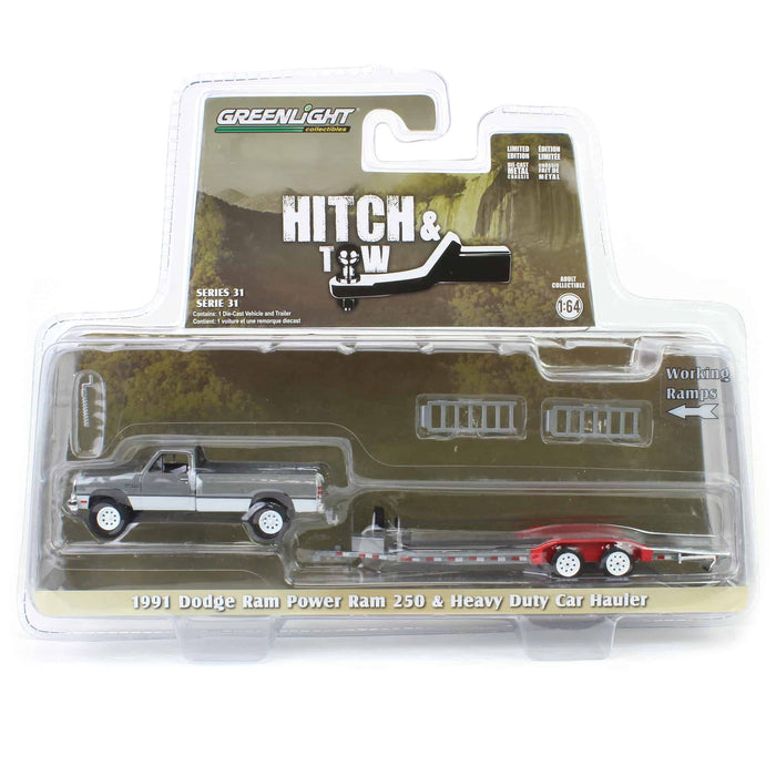 Raw Chase Unit ~ 1/64 1991 Dodge Ram Power Ram 250 with Heavy Duty Car Hauler, Hitch & Tow Series 31