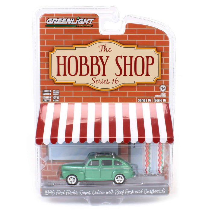 1/64 1946 Ford Fordor Super Deluxe with Roof Rack & Surfboards, Hobby Shop Series 16