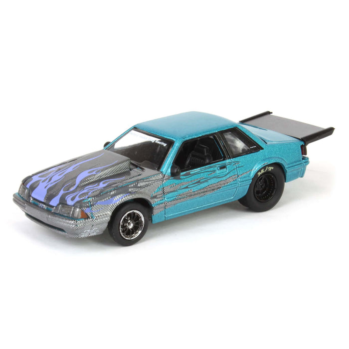 (B&D) 1/64 1990 Ford Mustang Fox Body Drag Car with Custom Paint Job, WRAPS Series, Part Time Collector Exclusive - Damaged Box