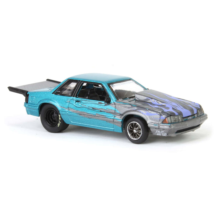 (B&D) 1/64 1990 Ford Mustang Fox Body Drag Car with Custom Paint Job, WRAPS Series, Part Time Collector Exclusive - Damaged Box