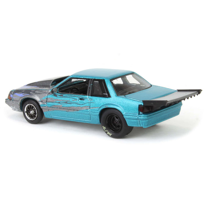 (B&D) 1/64 1990 Ford Mustang Fox Body Drag Car with Custom Paint Job, WRAPS Series, Part Time Collector Exclusive - Damaged Box