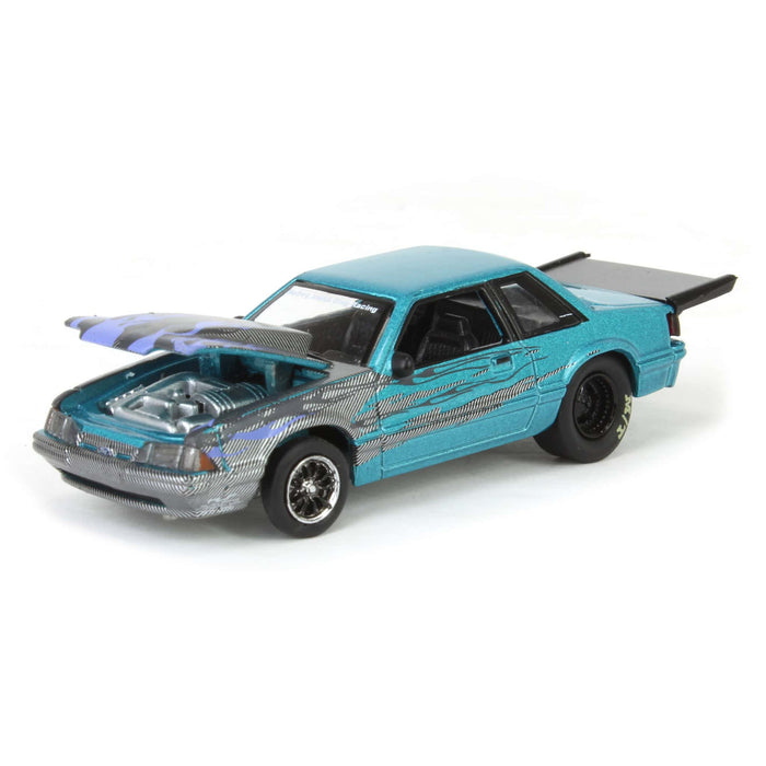 (B&D) 1/64 1990 Ford Mustang Fox Body Drag Car with Custom Paint Job, WRAPS Series, Part Time Collector Exclusive - Damaged Box