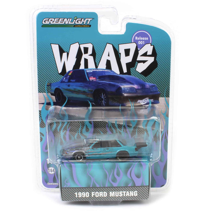 (B&D) 1/64 1990 Ford Mustang Fox Body Drag Car with Custom Paint Job, WRAPS Series, Part Time Collector Exclusive - Damaged Box