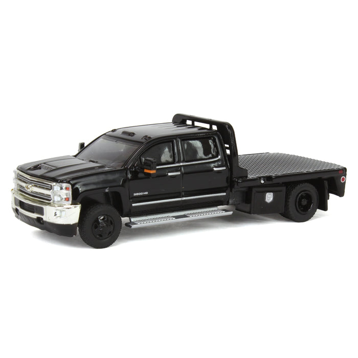 1/64 2018 Chevrolet Silverado 3500 Dually Flatbed Pickup Truck, Black, Collaboration Exclusive