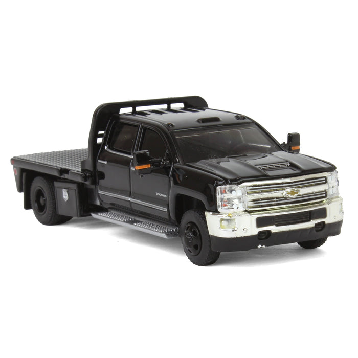 1/64 2018 Chevrolet Silverado 3500 Dually Flatbed Pickup Truck, Black, Collaboration Exclusive