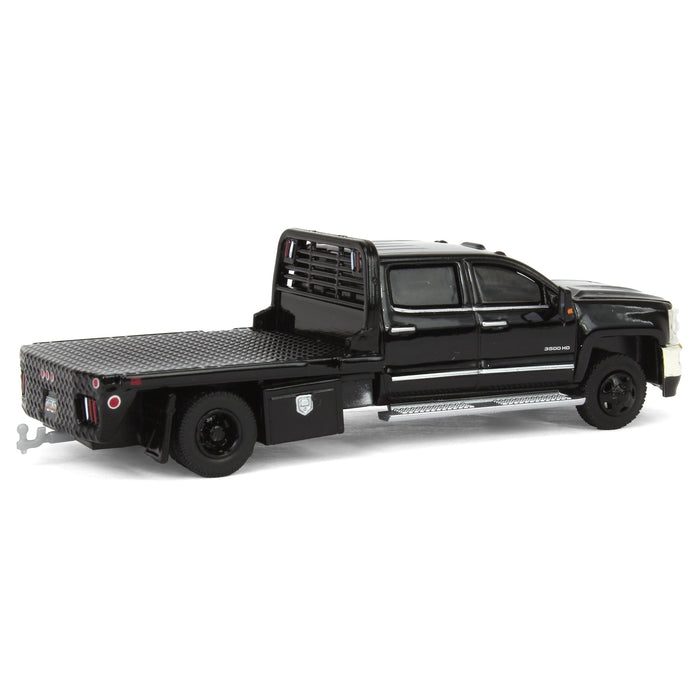 1/64 2018 Chevrolet Silverado 3500 Dually Flatbed Pickup Truck, Black, Collaboration Exclusive