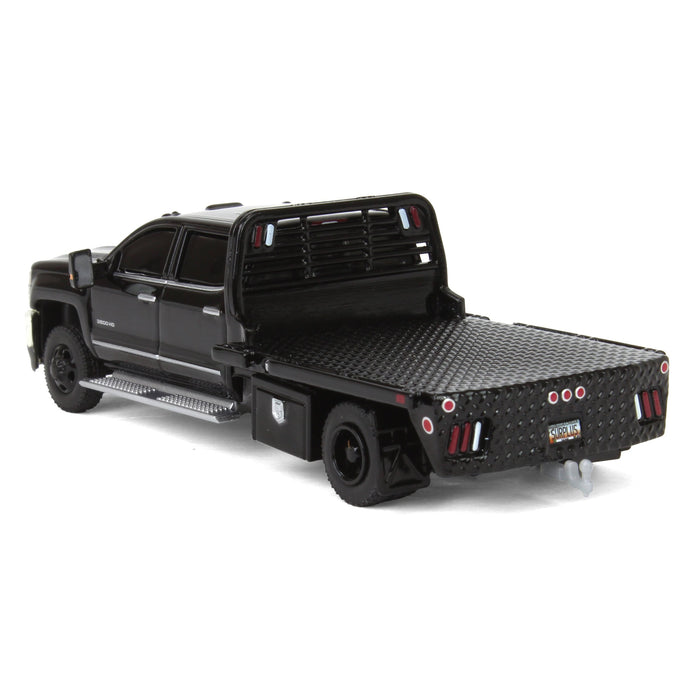 1/64 2018 Chevrolet Silverado 3500 Dually Flatbed Pickup Truck, Black, Collaboration Exclusive