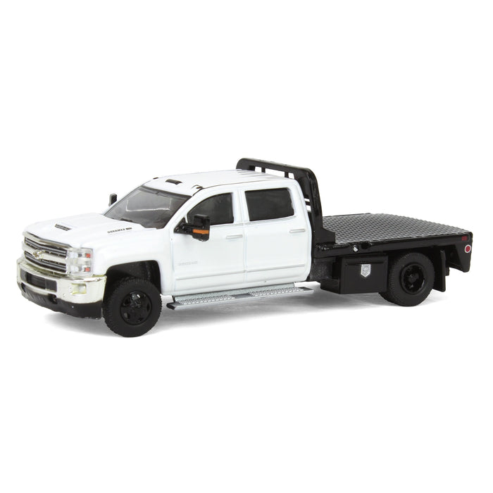 1/64 2018 Chevrolet Silverado 3500 Dually Flatbed Pickup Truck, White, Collaboration Exclusive