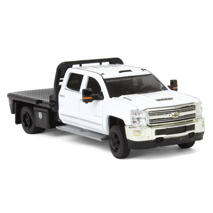 1/64 2018 Chevrolet Silverado 3500 Dually Flatbed Pickup Truck, White, Collaboration Exclusive