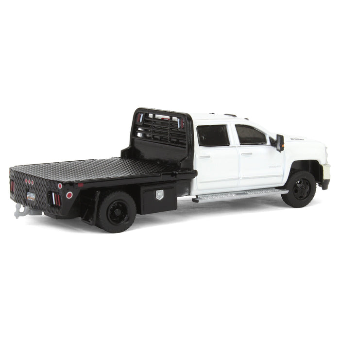 1/64 2018 Chevrolet Silverado 3500 Dually Flatbed Pickup Truck, White, Collaboration Exclusive