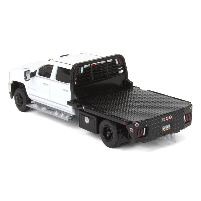 1/64 2018 Chevrolet Silverado 3500 Dually Flatbed Pickup Truck, White, Collaboration Exclusive