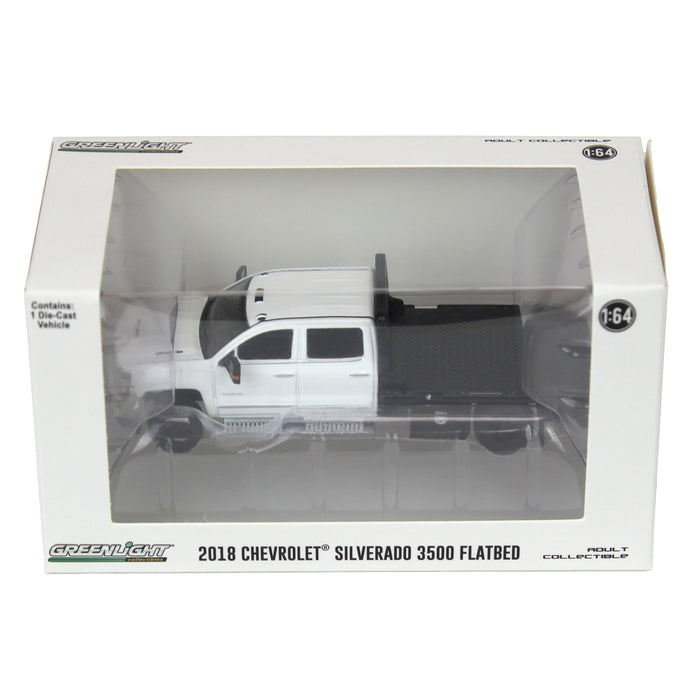 1/64 2018 Chevrolet Silverado 3500 Dually Flatbed Pickup Truck, White, Collaboration Exclusive