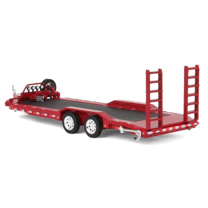 1/64 Heavy Duty Car Hauler Tow Trailer with Ramps, Red, Collaboration Exclusive