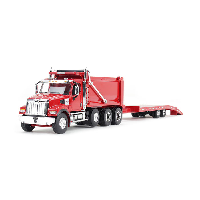 1/64 Red Western Star 49X w/ Ox Bodies Dump & Beaver Tail Trailer, DCP by First Gear