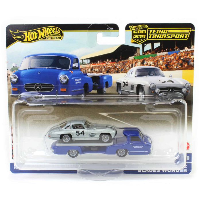 Hot Wheels Premium Team Transport 1955 Mercedes-Benz Blaues Wunder with Mercedes-Benz 300 SL