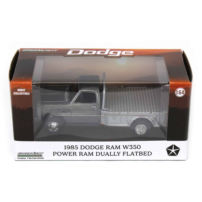 Raw Chase Unit ~ 1/64 1985 Dodge Ram W350 Dually Flatbed Pickup Truck, White with Silver Flatbed, Diecast Direct Exclusive