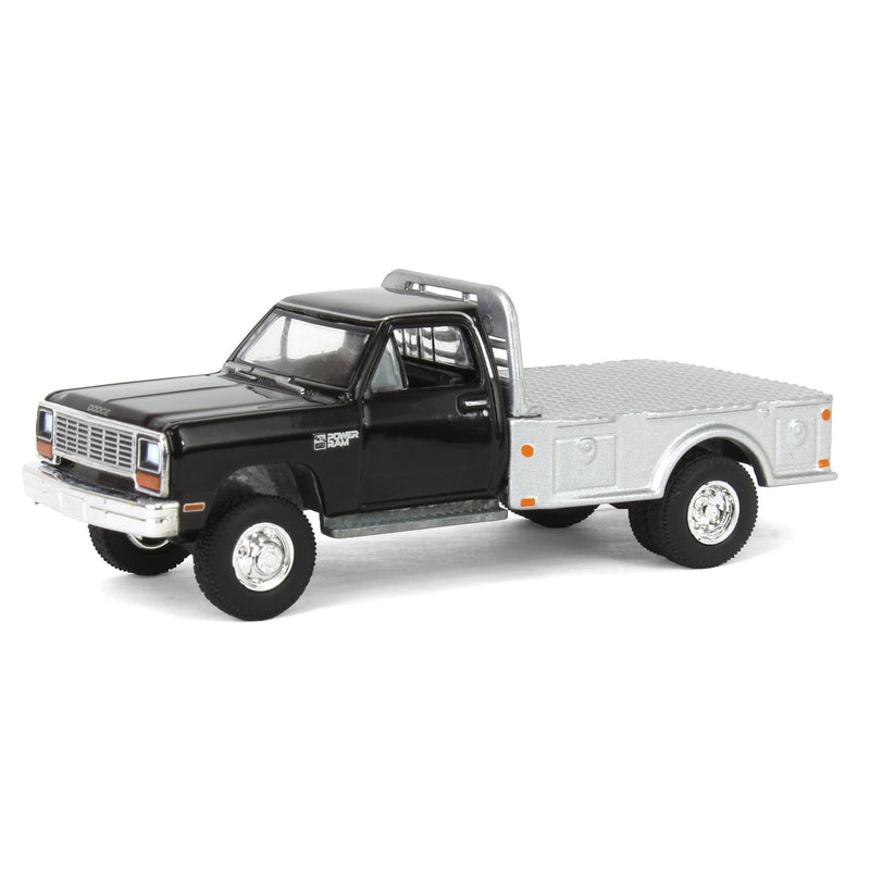 1/64 1985 Dodge Ram W350 Dually Flatbed Pickup Truck, Black with Silver Flatbed, Diecast Direct Exclusive