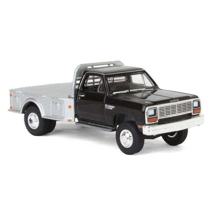 1/64 1985 Dodge Ram W350 Dually Flatbed Pickup Truck, Black with Silver Flatbed, Diecast Direct Exclusive