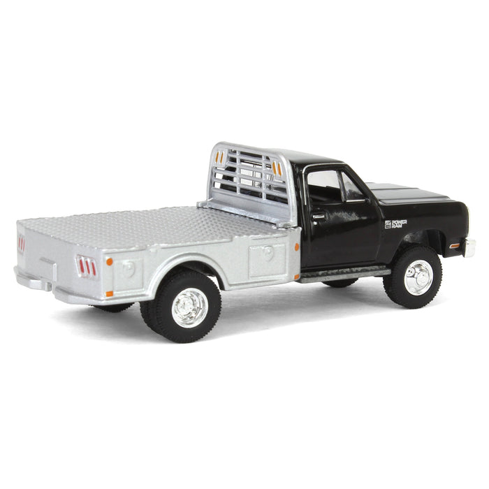 1/64 1985 Dodge Ram W350 Dually Flatbed Pickup Truck, Black with Silver Flatbed, Diecast Direct Exclusive