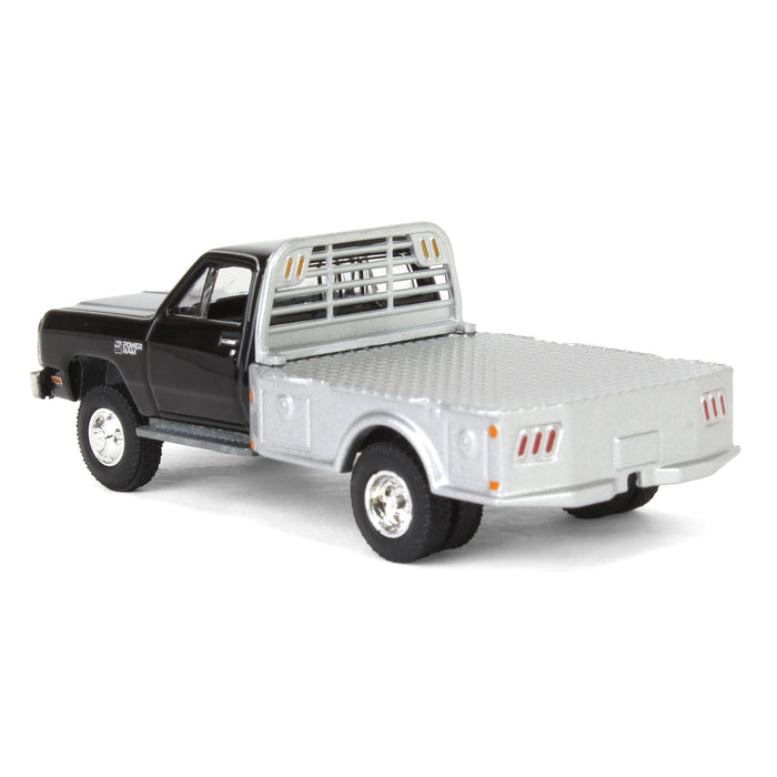 1/64 1985 Dodge Ram W350 Dually Flatbed Pickup Truck, Black with Silver Flatbed, Diecast Direct Exclusive