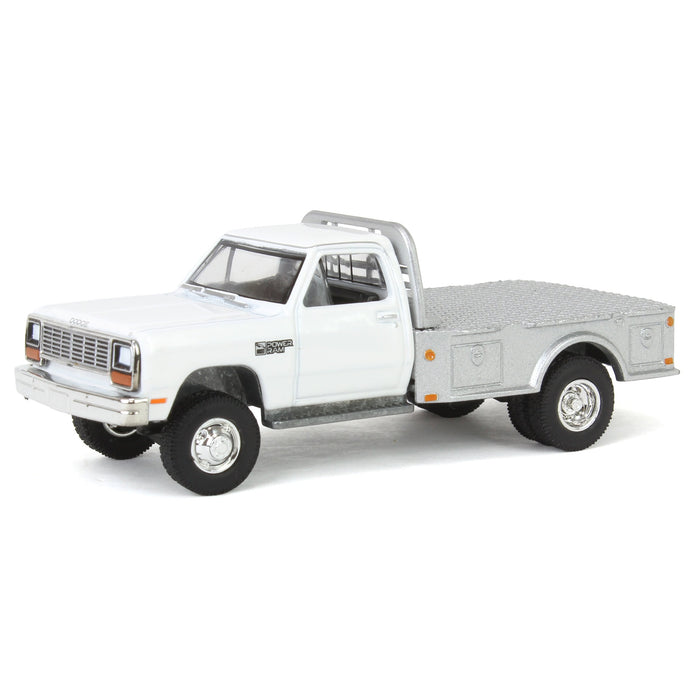 1/64 1985 Dodge Ram W350 Dually Flatbed Pickup Truck, White with Silver Flatbed, Diecast Direct Exclusive