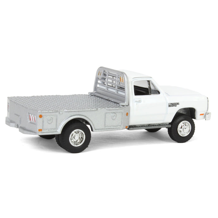 1/64 1985 Dodge Ram W350 Dually Flatbed Pickup Truck, White with Silver Flatbed, Diecast Direct Exclusive