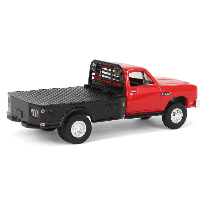 1/64 1985 Dodge Ram W350 Dually Flatbed Pickup Truck, Red with Black Flatbed, Diecast Direct Exclusive