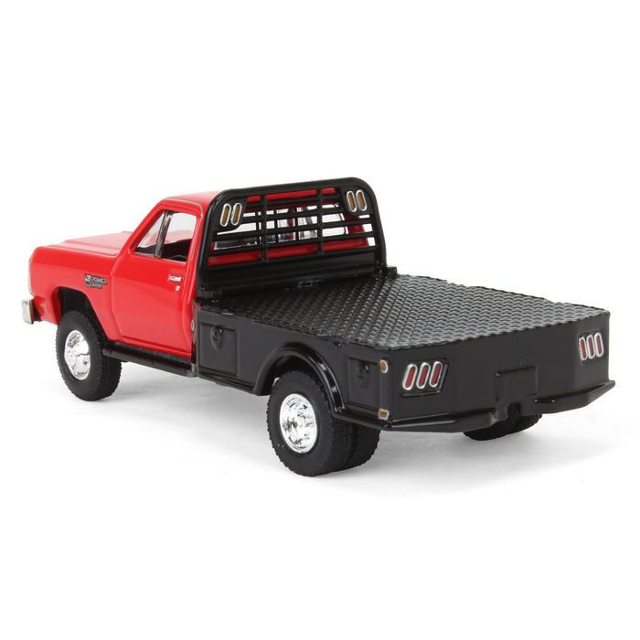 1/64 1985 Dodge Ram W350 Dually Flatbed Pickup Truck, Red with Black Flatbed, Diecast Direct Exclusive