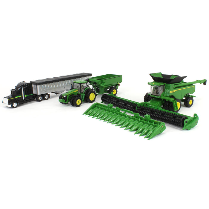 1/64 John Deere Harvesting Set w/ 8R 370 Tractor, Grain Cart, X9 1100 Combine & Grain Semi