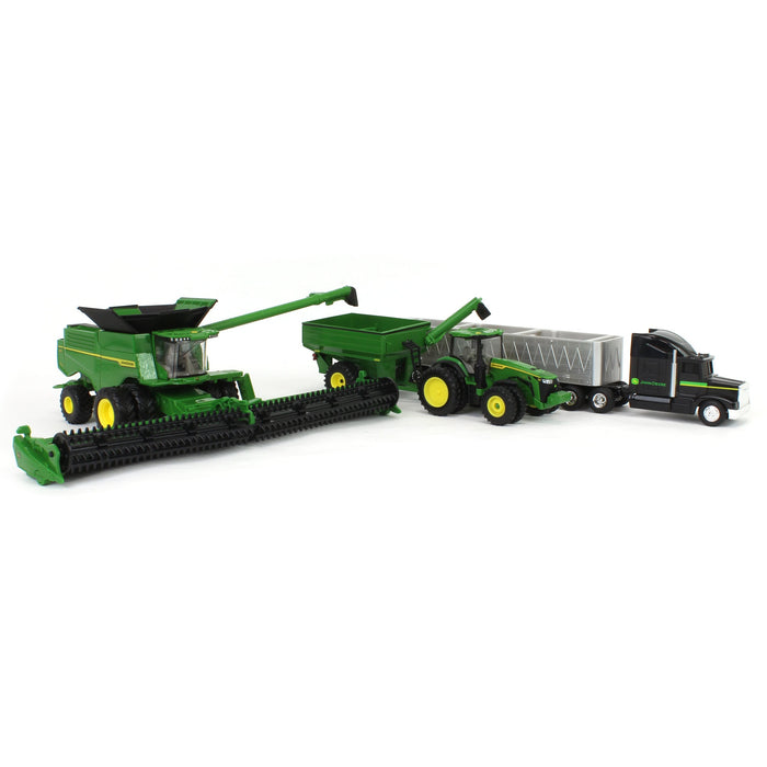 1/64 John Deere Harvesting Set w/ 8R 370 Tractor, Grain Cart, X9 1100 Combine & Grain Semi