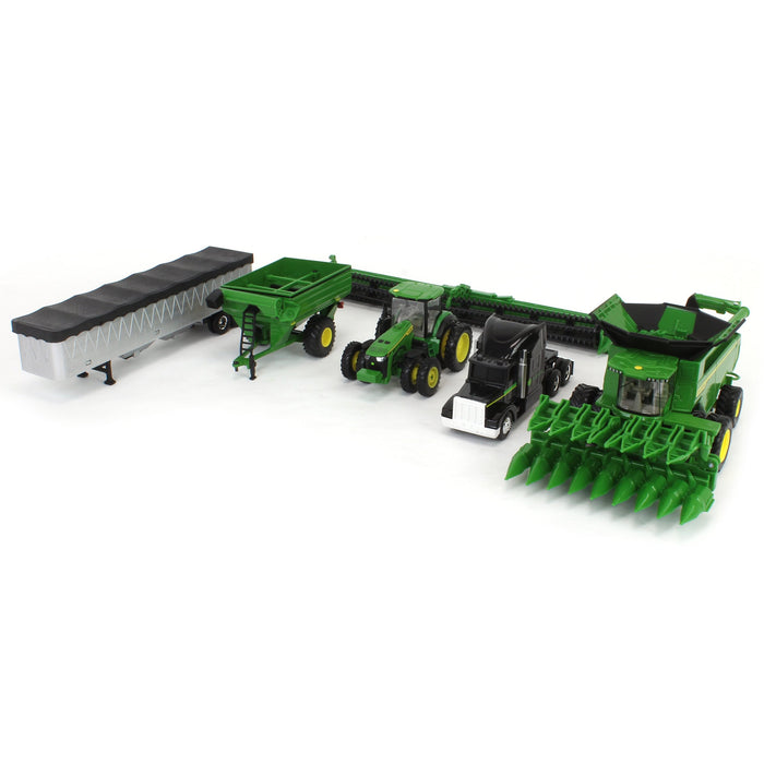 1/64 John Deere Harvesting Set w/ 8R 370 Tractor, Grain Cart, X9 1100 Combine & Grain Semi