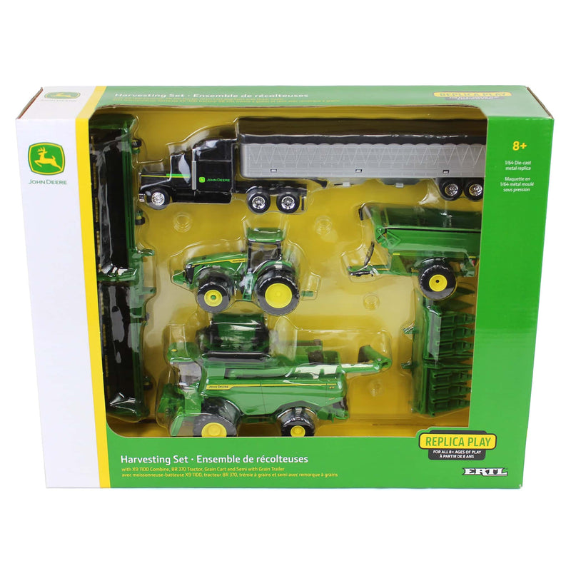 1/64 John Deere Harvesting Set with 8R 370 Tractor, Grain Cart, X9 1100 Combine & Grain Semi by ERTL