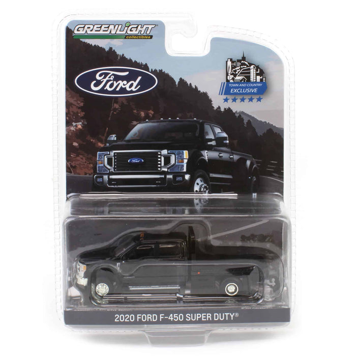 1/64 2020 Ford F-450 XLT Super Duty Dually Flatbed, Agate Black, Town & Country Exclusive