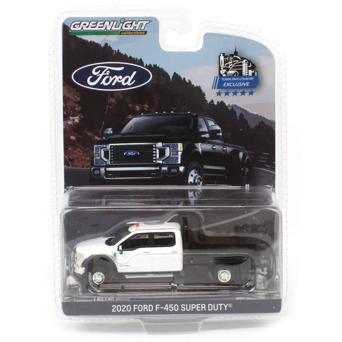 1/64 2020 Ford F-450 XLT Super Duty Dually Flatbed, Oxford White, Town & Country Exclusive