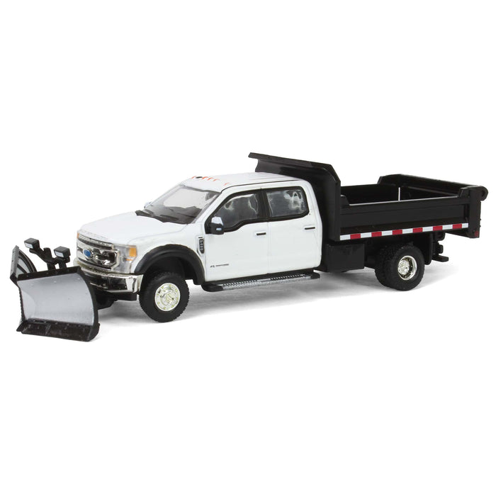 1/64 2020 Ford F-450 XLT Super Duty Dually with V-Plow & Dump Bed, Oxford White, Town & Country Exclusive