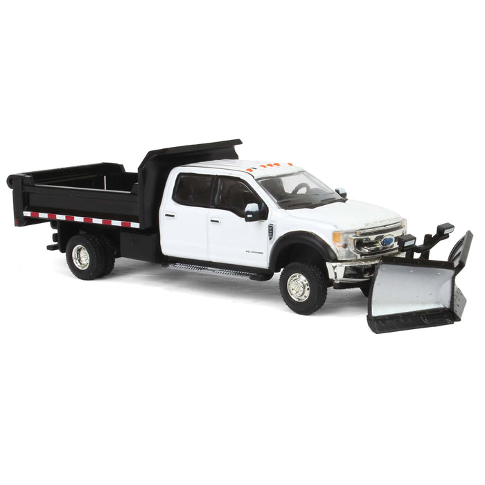 1/64 2020 Ford F-450 XLT Super Duty Dually with V-Plow & Dump Bed, Oxford White, Town & Country Exclusive