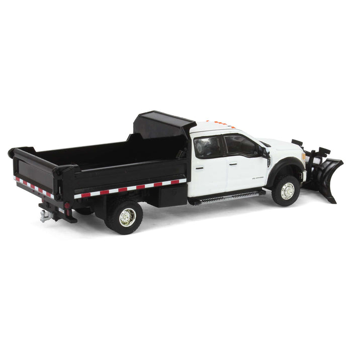 1/64 2020 Ford F-450 XLT Super Duty Dually with V-Plow & Dump Bed, Oxford White, Town & Country Exclusive