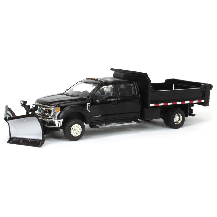 1/64 2020 Ford F-450 XLT Super Duty Dually with V-Plow & Dump Bed, Agate Black, Town & Country Exclusive