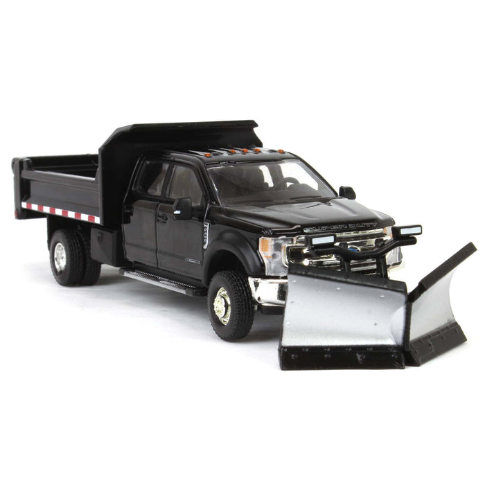 1/64 2020 Ford F-450 XLT Super Duty Dually with V-Plow & Dump Bed, Agate Black, Town & Country Exclusive