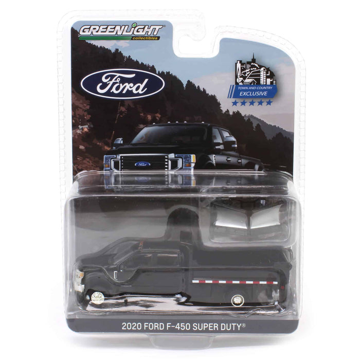 1/64 2020 Ford F-450 XLT Super Duty Dually with V-Plow & Dump Bed, Agate Black, Town & Country Exclusive