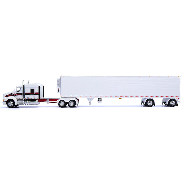 1/64 White/Red Kenworth T660 with Spread Axle Reefer Trailer, DCP by First Gear