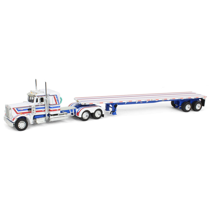 1/64 Peterbilt 359 with 48ft Utility Flatbed Trailer, USA Bicentennial Patriot, DCP by First Gear