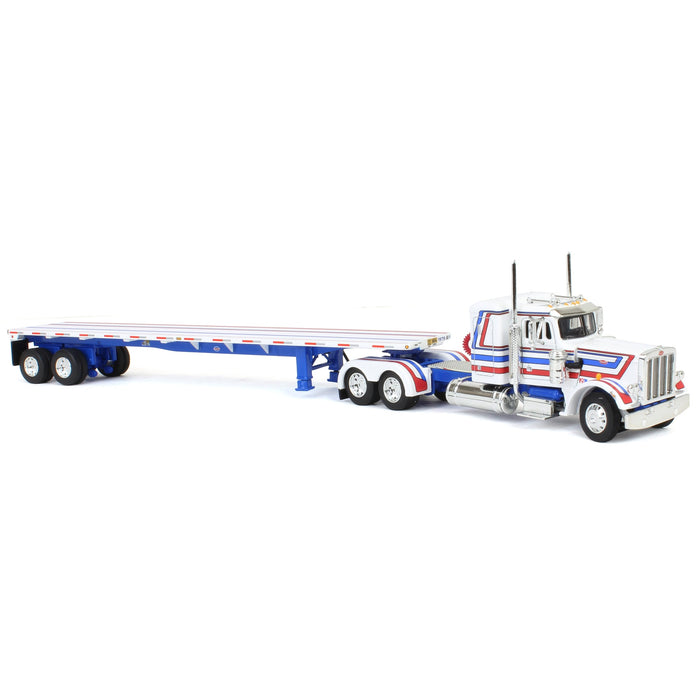 1/64 Peterbilt 359 with 48ft Utility Flatbed Trailer, USA Bicentennial Patriot, DCP by First Gear