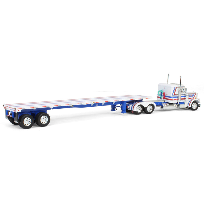 1/64 Peterbilt 359 with 48ft Utility Flatbed Trailer, USA Bicentennial Patriot, DCP by First Gear